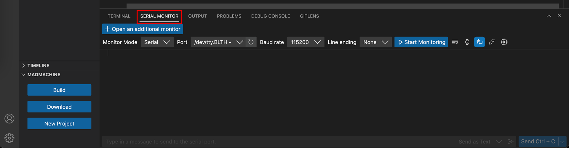 Open serial monitor window